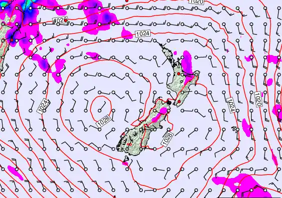 New Zealand forecast chart for Sunday, March 22nd, 2026 at 12:00 PM