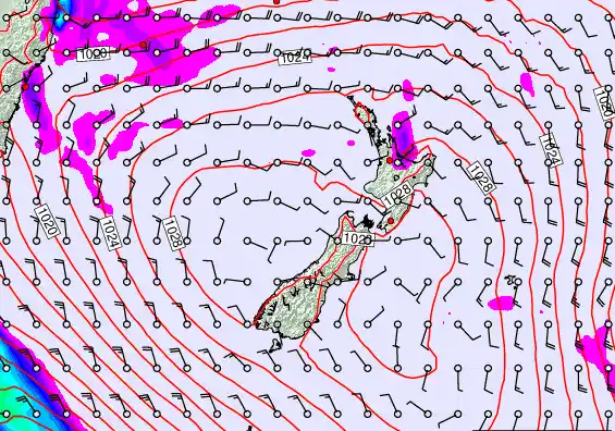 New Zealand forecast chart for Monday, March 23rd, 2026 at 12:00 AM
