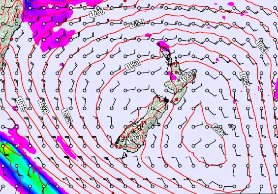New Zealand forecast chart for Monday, March 23rd, 2026 at 12:00 PM
