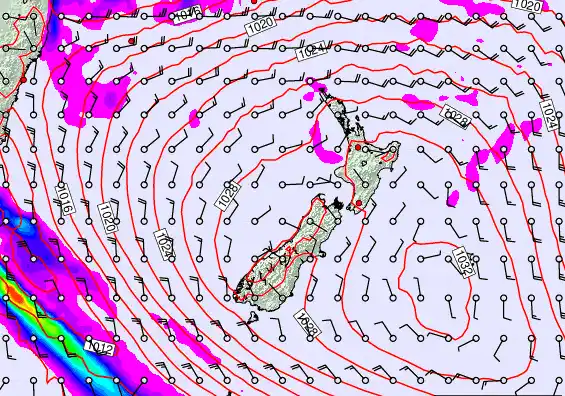 New Zealand forecast chart for Monday, March 23rd, 2026 at 6:00 PM