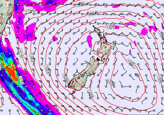 New Zealand forecast chart for Tuesday, March 24th, 2026 at 12:00 AM