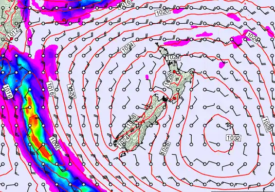 New Zealand forecast chart for Tuesday, March 24th, 2026 at 6:00 AM