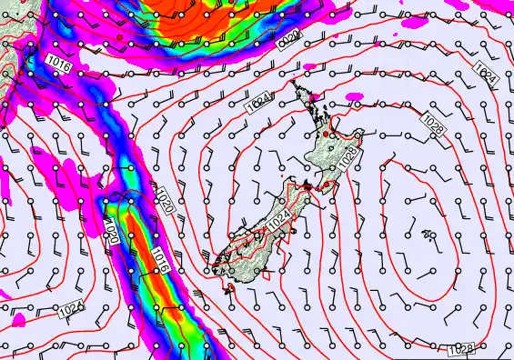 New Zealand forecast chart for Wednesday, March 25th, 2026 at 12:00 AM