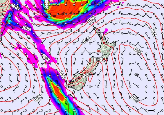New Zealand forecast chart for Wednesday, March 25th, 2026 at 6:00 AM