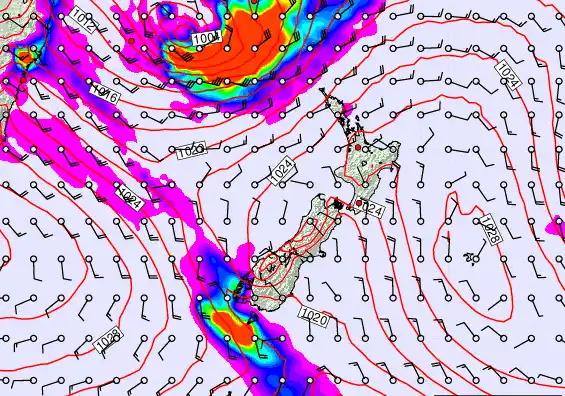 New Zealand forecast chart for Wednesday, March 25th, 2026 at 12:00 PM