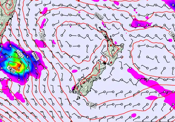 New Zealand forecast chart for Monday, March 16th, 2026 at 6:00 PM
