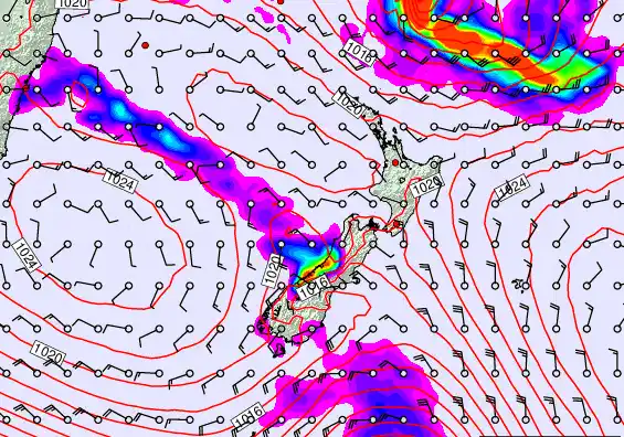 New Zealand forecast chart for Wednesday, March 18th, 2026 at 12:00 AM