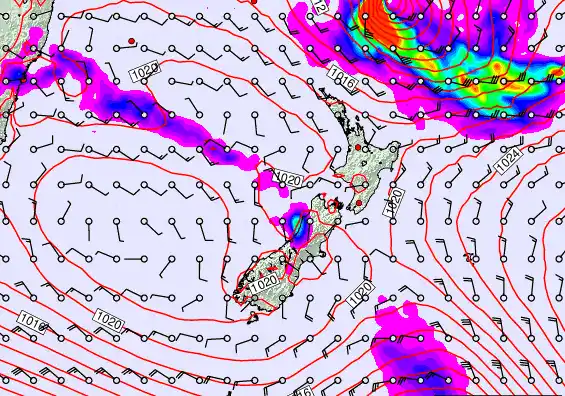 New Zealand forecast chart for Wednesday, March 18th, 2026 at 6:00 AM