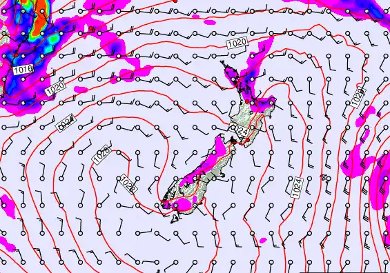 New Zealand forecast chart for Sunday, March 22nd, 2026 at 6:00 AM