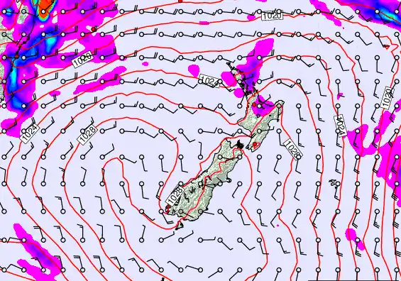 New Zealand forecast chart for Sunday, March 22nd, 2026 at 12:00 PM