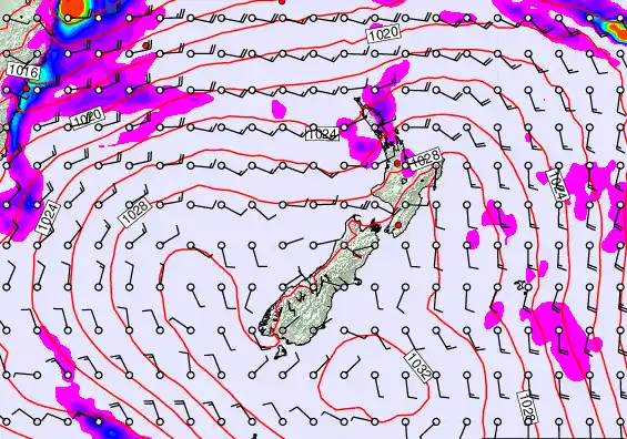 New Zealand forecast chart for Sunday, March 22nd, 2026 at 6:00 PM