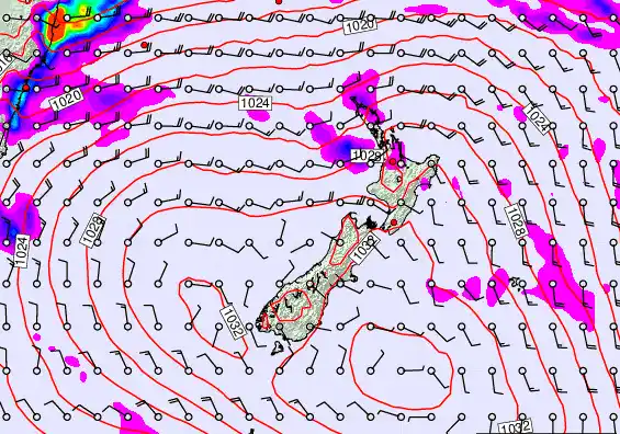 New Zealand forecast chart for Monday, March 23rd, 2026 at 12:00 AM