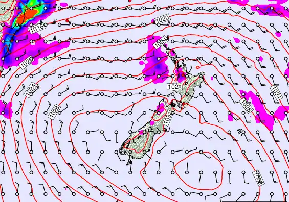 New Zealand forecast chart for Monday, March 23rd, 2026 at 6:00 AM