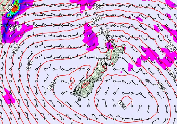New Zealand forecast chart for Monday, March 23rd, 2026 at 12:00 PM
