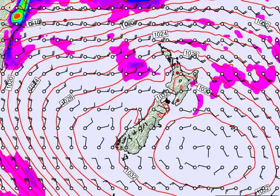 New Zealand forecast chart for Monday, March 23rd, 2026 at 6:00 PM