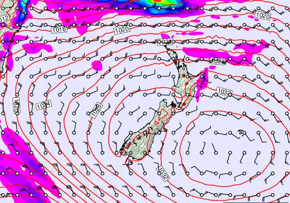 New Zealand forecast chart for Tuesday, March 24th, 2026 at 6:00 AM