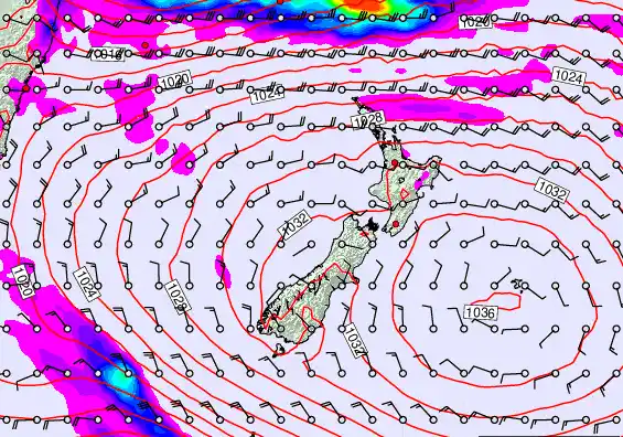 New Zealand forecast chart for Tuesday, March 24th, 2026 at 12:00 PM