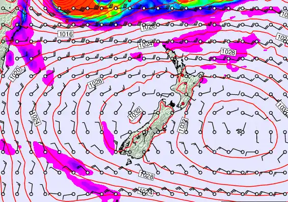New Zealand forecast chart for Wednesday, March 25th, 2026 at 12:00 AM