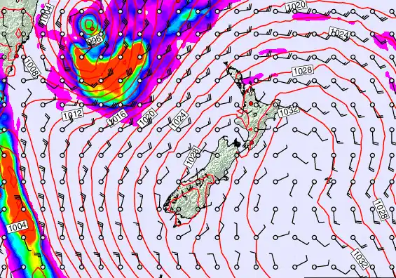 New Zealand forecast chart for Thursday, March 26th, 2026 at 6:00 AM
