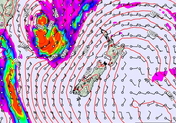 New Zealand forecast chart for Thursday, March 26th, 2026 at 12:00 PM