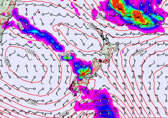 New Zealand forecast chart for Wednesday, March 18th, 2026 at 12:00 AM