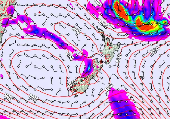 New Zealand forecast chart for Wednesday, March 18th, 2026 at 6:00 AM