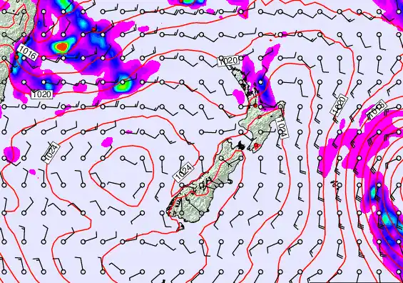 New Zealand forecast chart for Saturday, March 21st, 2026 at 6:00 PM