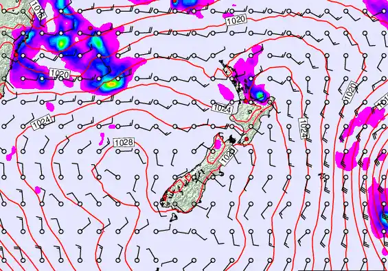 New Zealand forecast chart for Sunday, March 22nd, 2026 at 12:00 AM