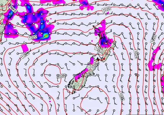 New Zealand forecast chart for Sunday, March 22nd, 2026 at 6:00 AM