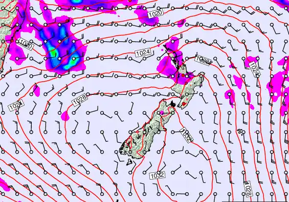 New Zealand forecast chart for Sunday, March 22nd, 2026 at 12:00 PM