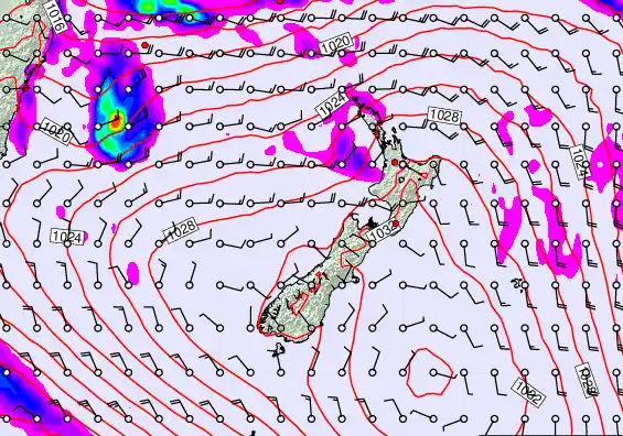 New Zealand forecast chart for Sunday, March 22nd, 2026 at 6:00 PM