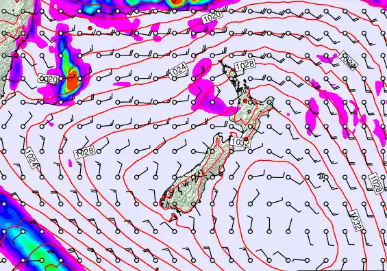 New Zealand forecast chart for Monday, March 23rd, 2026 at 12:00 AM