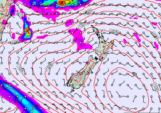 New Zealand forecast chart for Monday, March 23rd, 2026 at 6:00 AM
