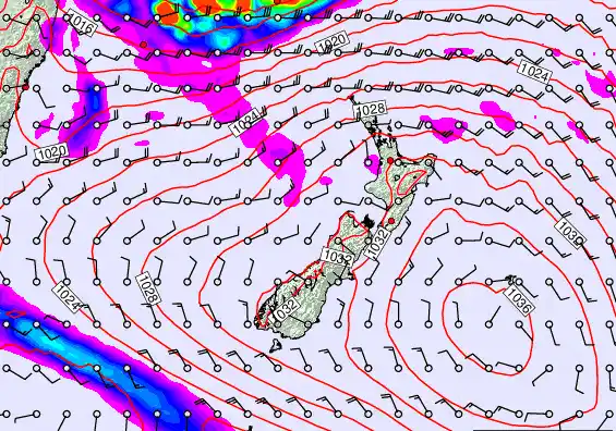 New Zealand forecast chart for Monday, March 23rd, 2026 at 12:00 PM