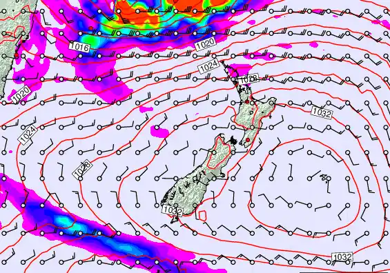New Zealand forecast chart for Tuesday, March 24th, 2026 at 12:00 AM