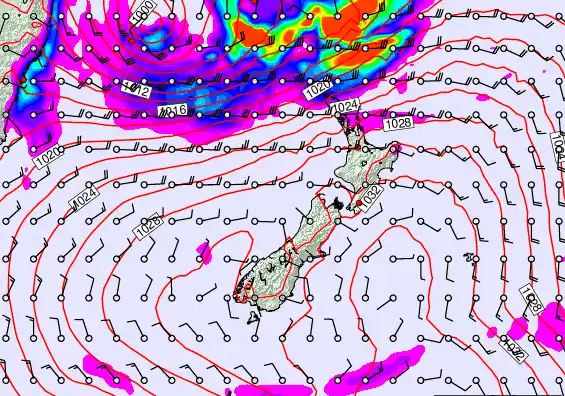 New Zealand forecast chart for Wednesday, March 25th, 2026 at 12:00 AM