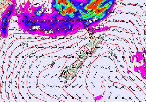 New Zealand forecast chart for Wednesday, March 25th, 2026 at 6:00 AM