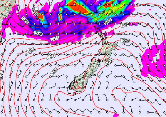 New Zealand forecast chart for Wednesday, March 25th, 2026 at 12:00 PM