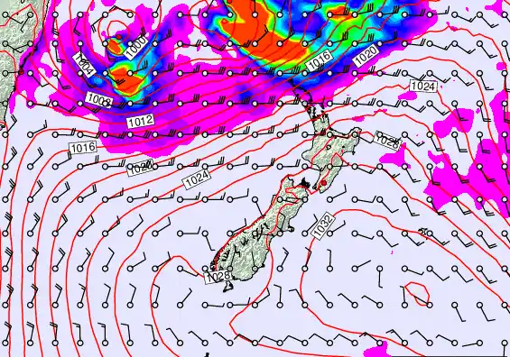 New Zealand forecast chart for Wednesday, March 25th, 2026 at 6:00 PM