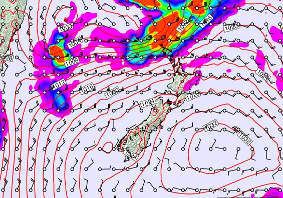 New Zealand forecast chart for Thursday, March 26th, 2026 at 6:00 AM