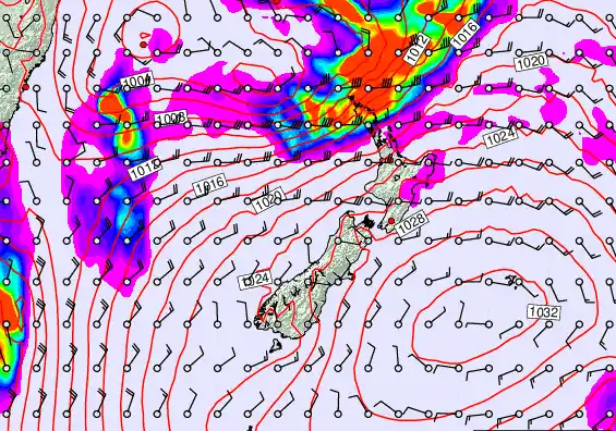 New Zealand forecast chart for Thursday, March 26th, 2026 at 12:00 PM