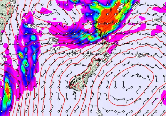 New Zealand forecast chart for Thursday, March 26th, 2026 at 6:00 PM