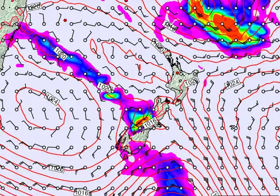 New Zealand forecast chart for Wednesday, March 18th, 2026 at 12:00 AM