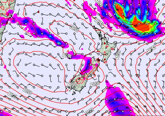 New Zealand forecast chart for Wednesday, March 18th, 2026 at 6:00 AM