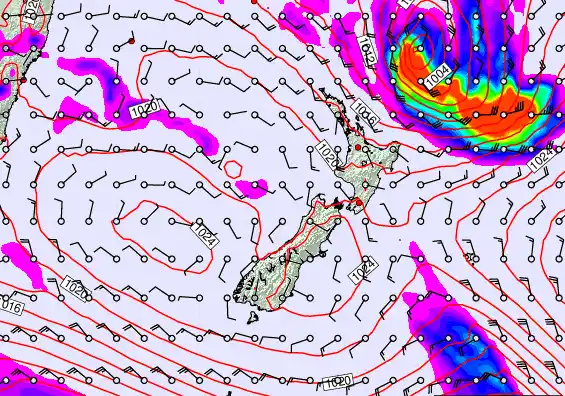 New Zealand forecast chart for Wednesday, March 18th, 2026 at 12:00 PM