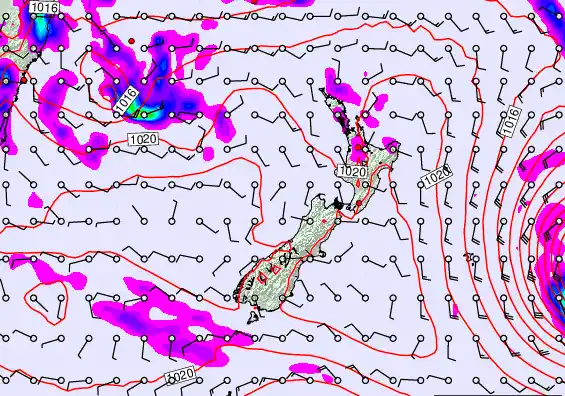 New Zealand forecast chart for Saturday, March 21st, 2026 at 6:00 AM