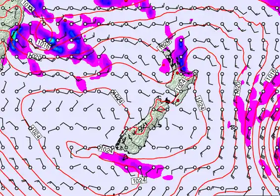 New Zealand forecast chart for Saturday, March 21st, 2026 at 6:00 PM