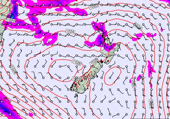 New Zealand forecast chart for Sunday, March 22nd, 2026 at 12:00 PM