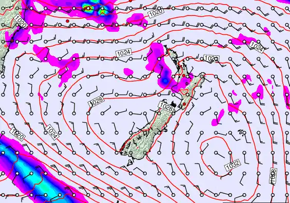 New Zealand forecast chart for Monday, March 23rd, 2026 at 12:00 AM