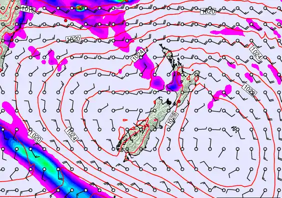 New Zealand forecast chart for Monday, March 23rd, 2026 at 6:00 AM
